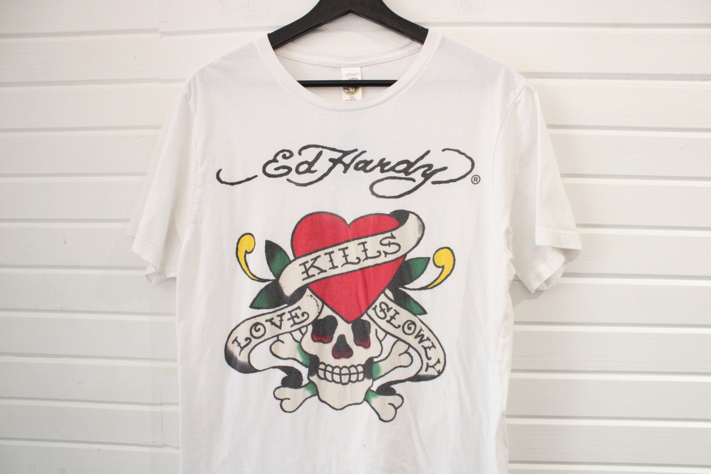 Ed-Hardy T-Shirt | Vintage 2000s Love Kills Slowly Skull Graphic Tee | Tattoo Art Style Streetwear