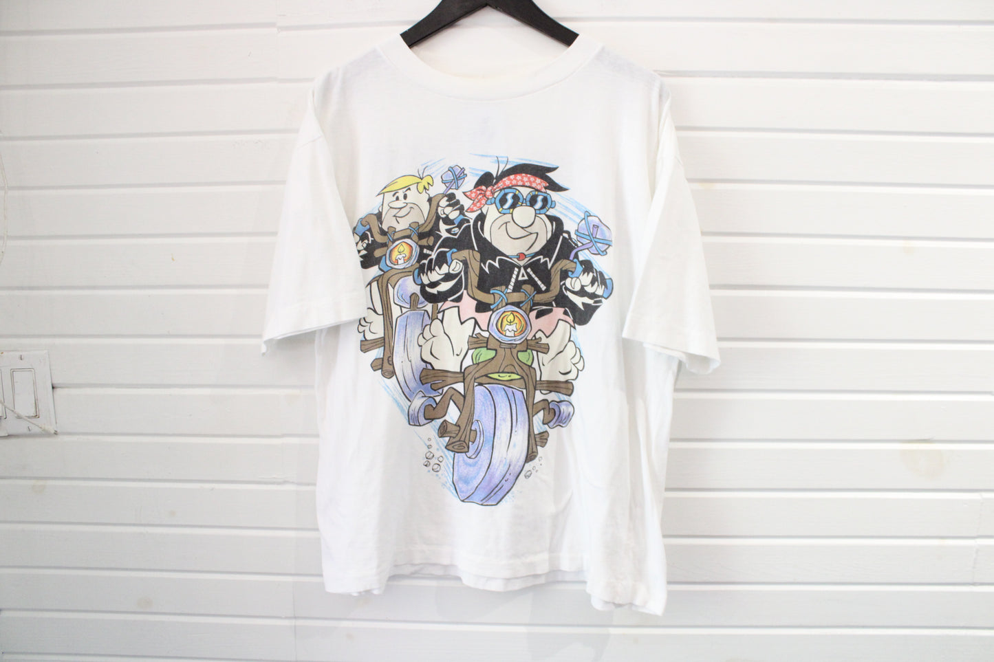 Flintstones T-Shirt | Vintage 90s Fred & Barney Biker Graphic Tee | Cartoon Stone Age Motorcycle Shirt