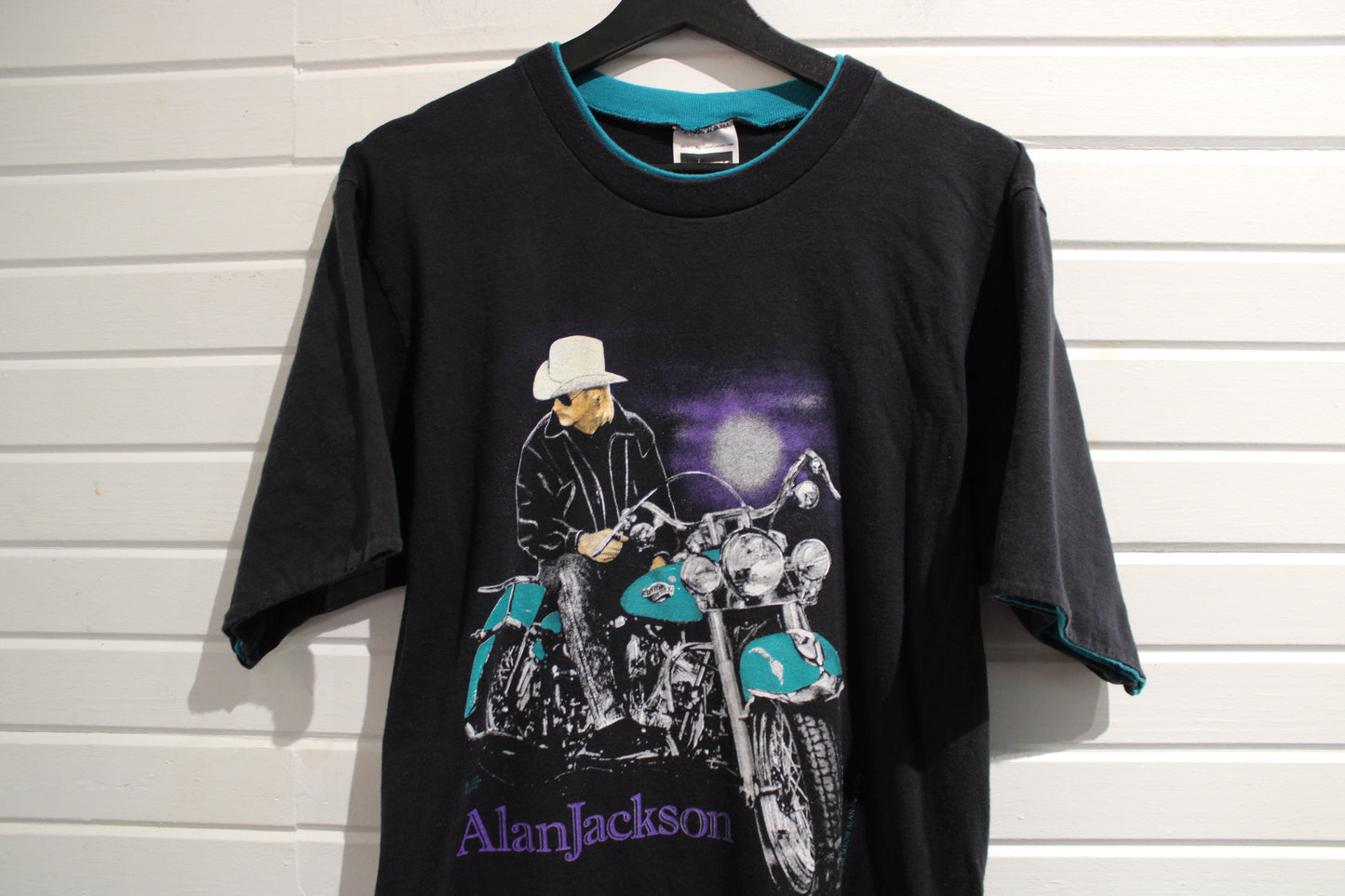 Alan-Jackson Motorcycle T-Shirt | Vintage '90s Concert Graphic Tee | Country Music Fan Collectible