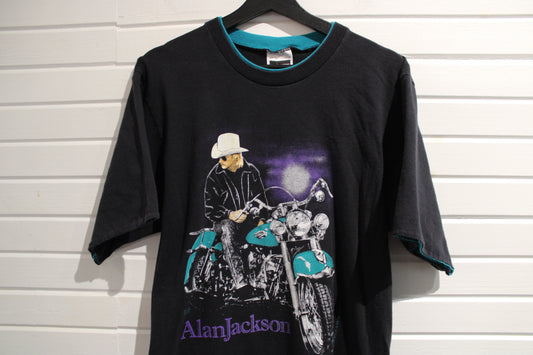 Alan-Jackson Motorcycle T-Shirt | Vintage '90s Concert Graphic Tee | Country Music Fan Collectible