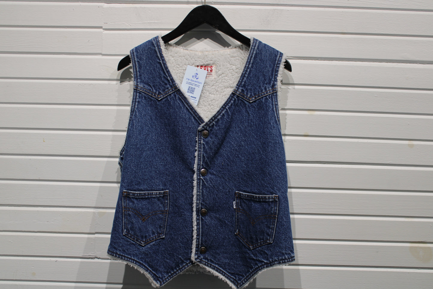 Levi's Denim Sherpa-Lined Vest | Vintage 70s Button Up Blue Jean Waistcoat | Western Style Layering Piece