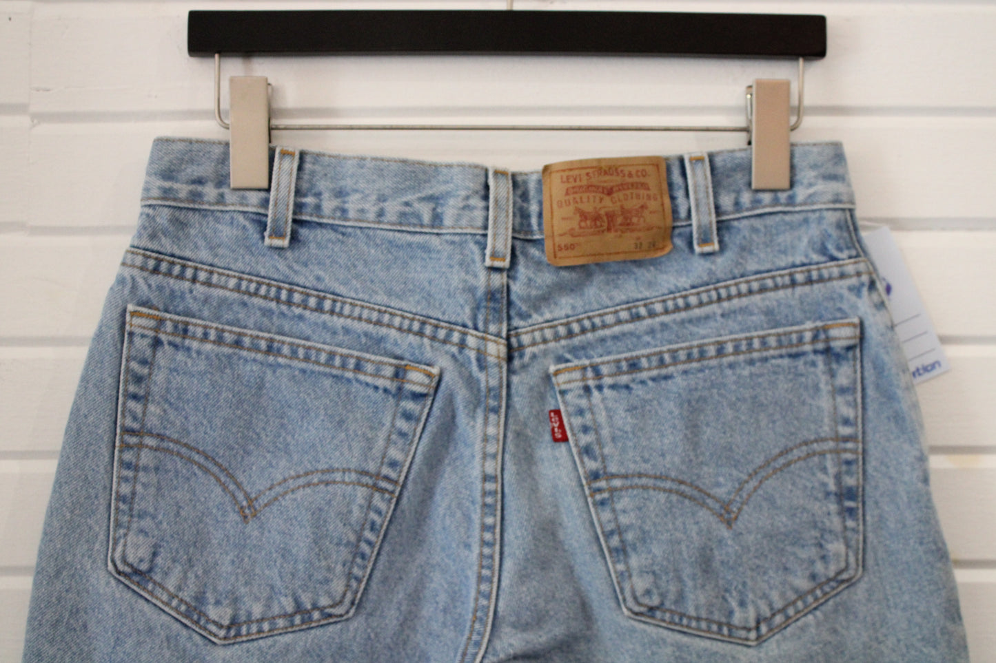 Levi's 550 Jean Shorts | Vintage 90s Light Wash Relaxed Fit Denim Jorts | Raw Hem Retro Summer Style