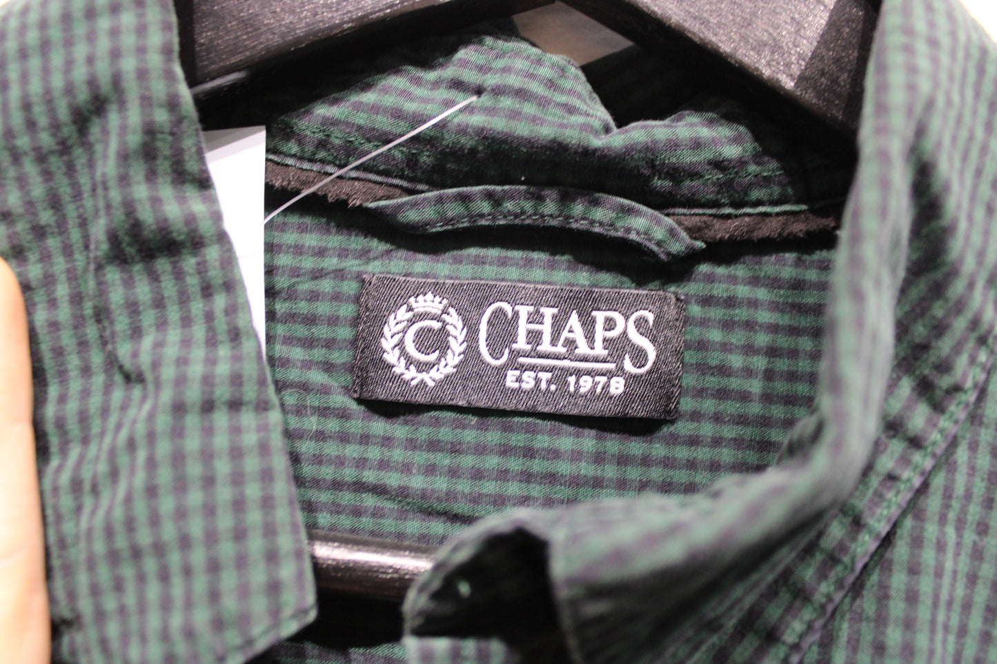 Chaps Button-Up Shirt | Vintage Classic Green Check Casual Shirt | Everyday Long Sleeve Top